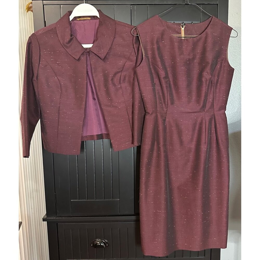 Vintage Sheath Dress & Jacket Set Juniors Size S 1960s Japan Burgundy Showa Era